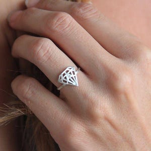 Diamond shaped ring, Solid gold ring, 18k white gold ring, Silver statement ring, 14k rose gold ring image 3