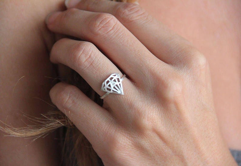 Diamond shaped ring, Solid gold ring, 18k white gold ring, Silver statement ring, 14k rose gold ring image 3