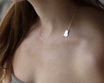 Silver heart necklace, Dainty gold initial heart necklace, Rose gold mothers necklace, Delicate sideways necklace