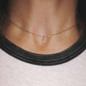 Gold moon necklace, Crescent moon choker, Tiny crescent necklace, Solid gold moon necklace, Silver necklace