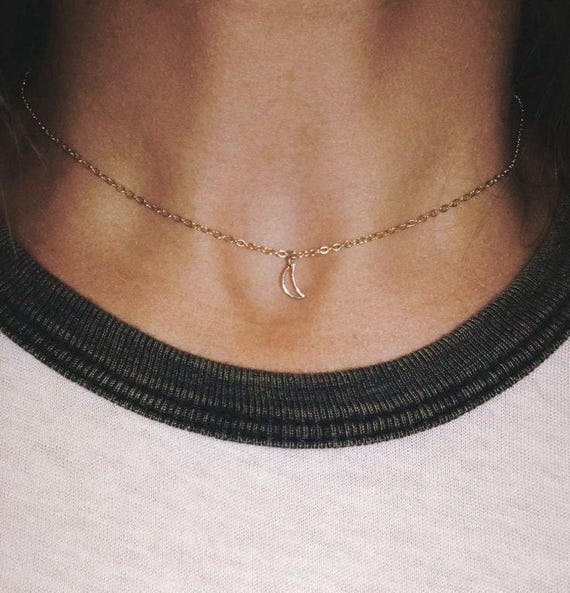 Gold Moon Necklace, Crescent Moon Choker, Tiny Crescent Necklace