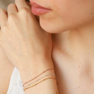 Satellite chain bracelet, delicate silver rose or gold bracelet for layering