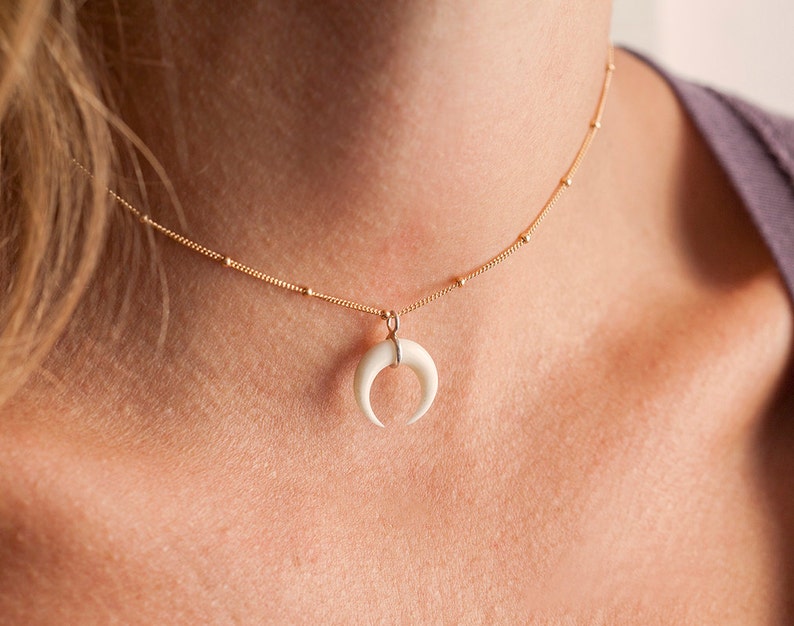 Bone Moon Necklace Bohemian Gold Choker Simple Silver White Moon Boho Everyday Gold Choker Necklace 14k Rose Gold White Moon Necklace