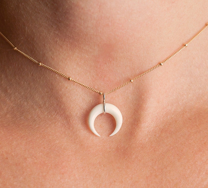 Bone Moon Necklace Bohemian Gold Choker Simple Silver White Moon Boho Everyday Gold Choker Necklace 14k Rose Gold White Moon Necklace