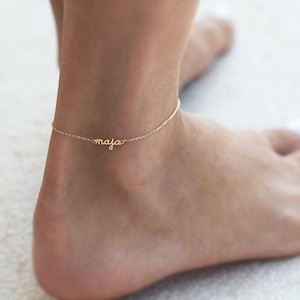 Name ankle bracelet, Personalized anklet for women, Gold tiny word anklet, Small custom anklet