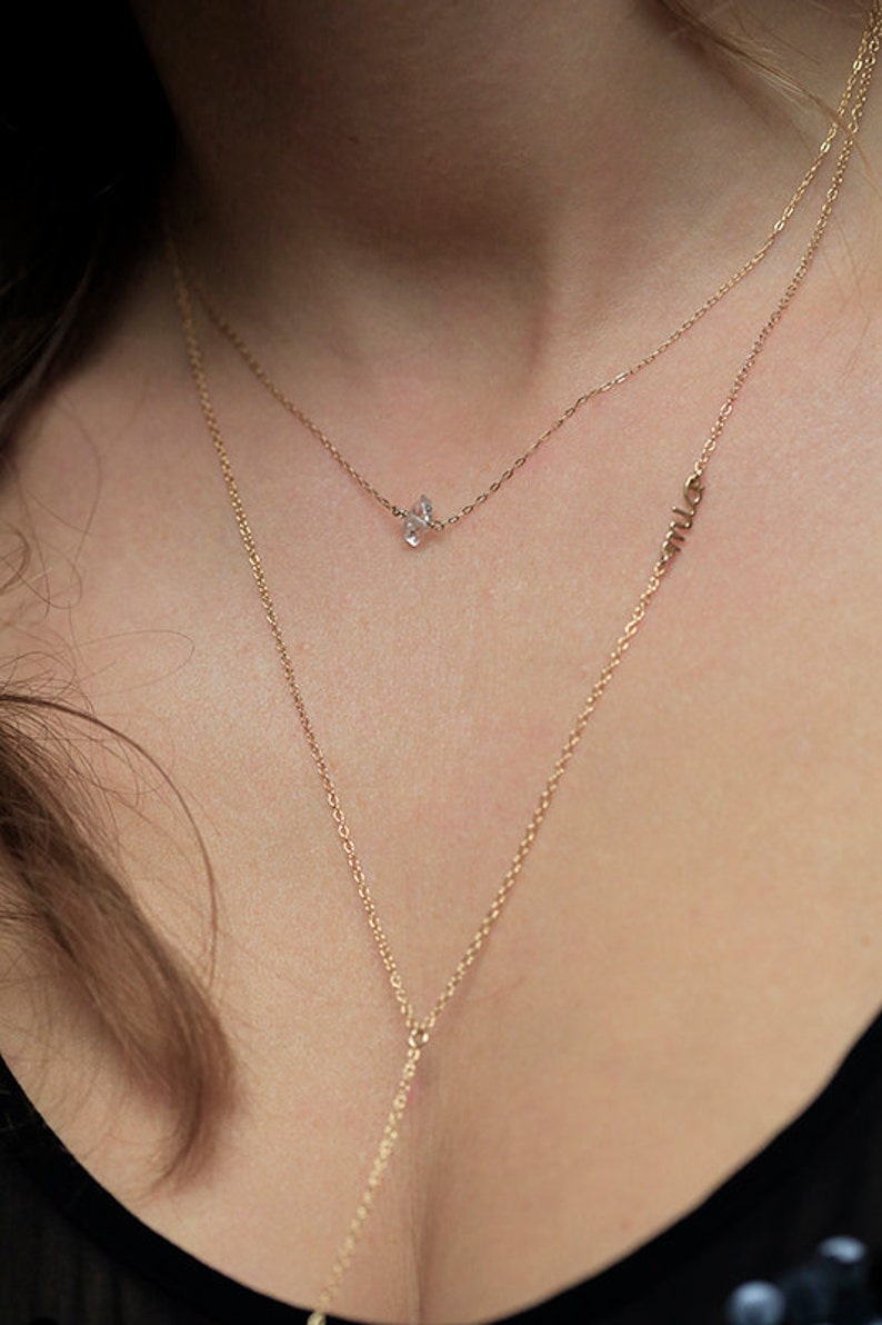 Herkimer diamond necklace, Dainty gold necklace, Petite herkimer necklace, Small gemstone necklace image 3