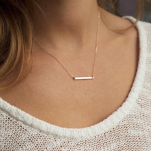 Bar necklace, Solid gold necklace, Thin bar necklace, 14k gold necklace, Horizontal bar necklace