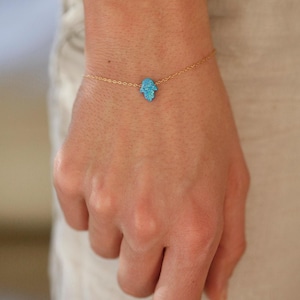 Hamsa handarmband, Opal hamsa armband, Blå opal armband, Roséguld skyddsarmband