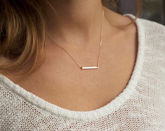 Bar necklace, Solid gold necklace, Thin bar necklace, 14k gold necklace, Horizontal bar necklace