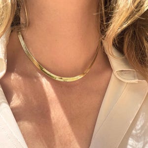 Gold Snake Chain Necklace, Herringbone Necklace Choker, Gold Herringbone Chain, Everyday Necklace