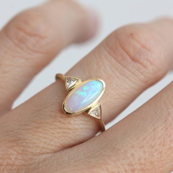 Opal Ring, Engagement Ring, Wedding Ring, Diamond Ring, 18k Gold Ring, Australian Opal Ring, Yellow Gold Ring, One Of A Kind Ring