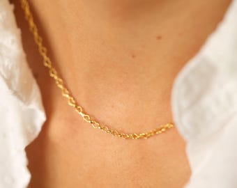 Simple gold heart chain necklace, heart chain link necklace