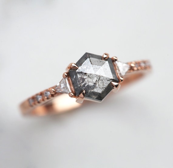 Salt Pepper Diamond Ring Galaxy Diamond Engagement Ring