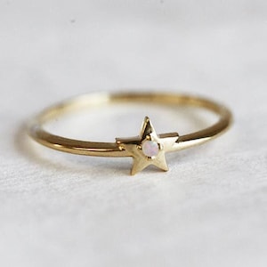 Opal Ring, Rose Gold Jewelry, Ring For Girls, 14k Gold, 18k, Platinum, Star Ring, Daughter, Sister Gift, Stacking, Midi Ring, Birthstone