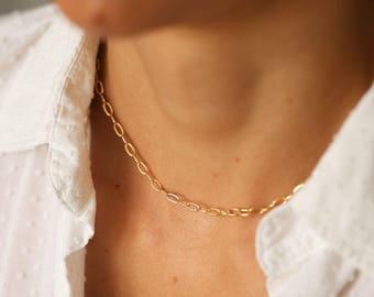 Gold oval paperclip necklace, simple gold necklace for everyday