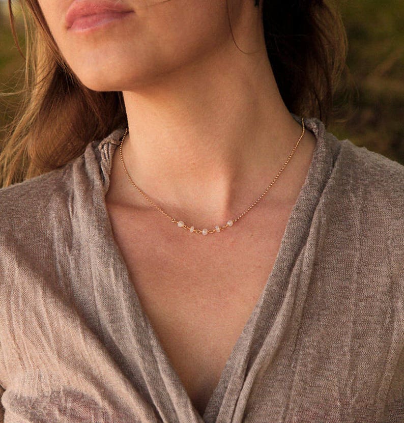 Delicate Jewelry Bridal Rose Gold Necklace Silver Lariat Necklace Dainty Back Necklaces Bridesmaid Gift Moonstone Drop Necklace