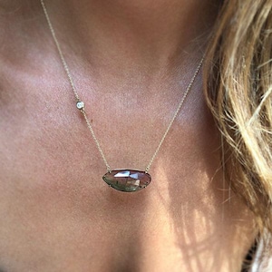 Tourmaline Necklace, 18k Gold Watermelon Tourmaline Necklace, Ooak diamond Necklace, Diamond Necklace, Anniversary Gift Necklace for her