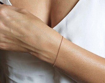 Thin rose gold bracelet, Simple 14k rose gold bracelet, Delicate chain bracelet, Dainty gold bracelet