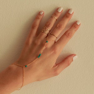 Gold slave bracelet, Turquoise finger bracelet, Silver hand chain, Gemstone finger bracelet, Boho bracelet image 4