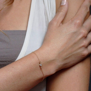 14k gold bracelet, Cz diamond bracelet, Thin yellow gold bracelet, Dainty diamond bracelet