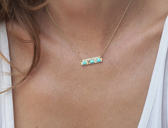 18k Solid Rose Gold Bar Necklace Unique 