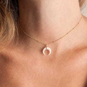 Horn choker, White horn necklace, Double horn choker, Crescent bone necklace, Boho charm necklace
