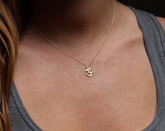 Gold ohm necklace, Simple yoga necklace, Dainty spiritual necklace, Delicate yoga symbol necklace