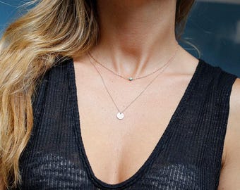Rose gold letter necklace, Personalized initial disc necklace, Initial disc necklace, 14k solid gold necklace