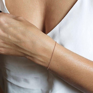 Thin rose gold bracelet, Simple 14k rose gold bracelet, Delicate chain bracelet, Dainty gold bracelet