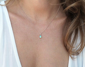 Opal & diamond necklace, Rose gold fire opal necklace, Pear australian opal necklace, Teardrop necklace