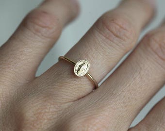 Virgin Mary Ring with Blessed Mother Charm, Baptism Gift with Miraculous Medal in Sterling Silver, 14k or 18k Solid Gold or Platinum