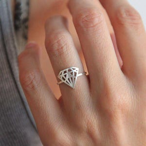 Diamond shaped ring, Solid gold ring, 18k white gold ring, Silver statement ring, 14k rose gold ring image 4
