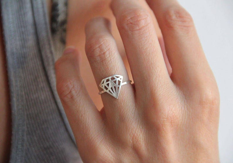 Diamond shaped ring, Solid gold ring, 18k white gold ring, Silver statement ring, 14k rose gold ring image 4