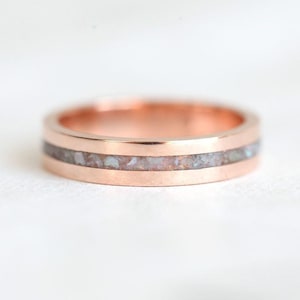Mens Band Rose Gold, Rose Gold Opal Band, 14k Rose Crushed Opal Ring, Inlay Ring