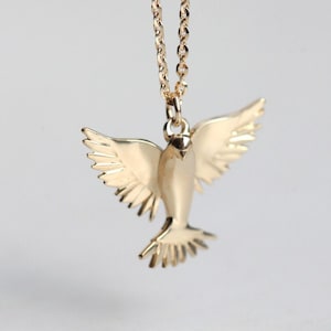 Gold holy spirit necklace, White dove necklace, 14k gold necklace, Flying bird charm necklace