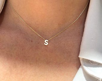 14k gold tiny initial necklace personalized gift