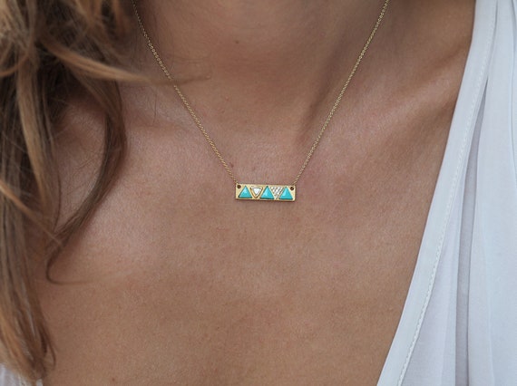 18k Solid Rose Gold Bar Necklace Unique 