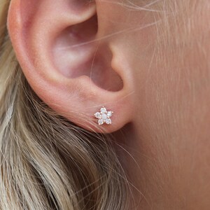Tiny Flower Stud Earring, Diamond Earrings as Diamond Flower Earrings, Opal Diamond Stud Earrings in 14k Rose Gold image 6