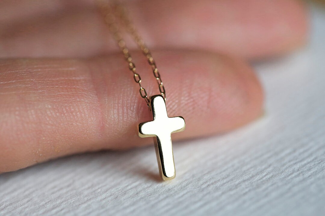 Tiny Cross Necklace Gold Cross Necklace Small Cross Etsy