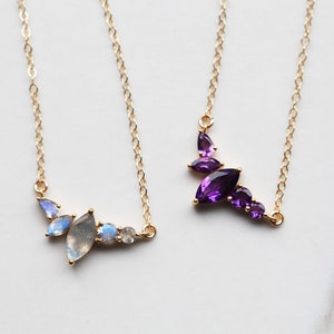Cluster Necklace, Mom Necklace, Gemstone Necklace, Gold clustered necklace, Mom Jewelry Birthstone Necklace imagem 2