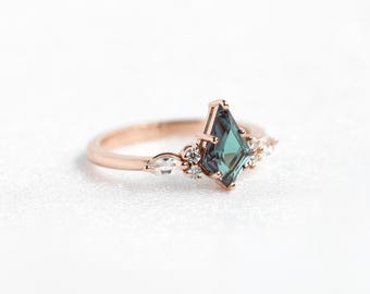 Kite alexandrite engagement ring cluster diamond