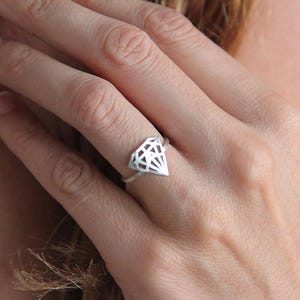 Diamond shaped ring, Solid gold ring, 18k white gold ring, Silver statement ring, 14k rose gold ring image 1
