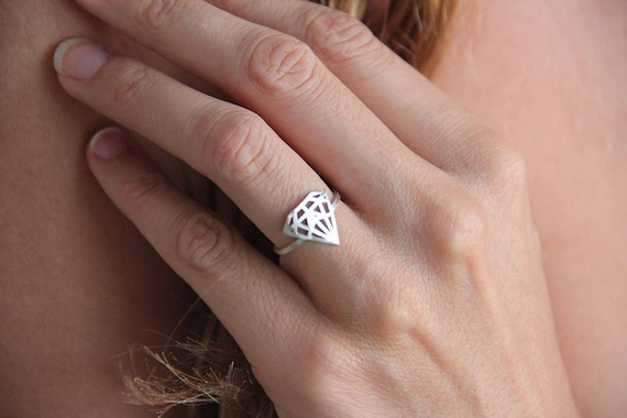Diamond shaped ring, Solid gold ring, 18k white gold ring, Silver statement ring, 14k rose gold ring