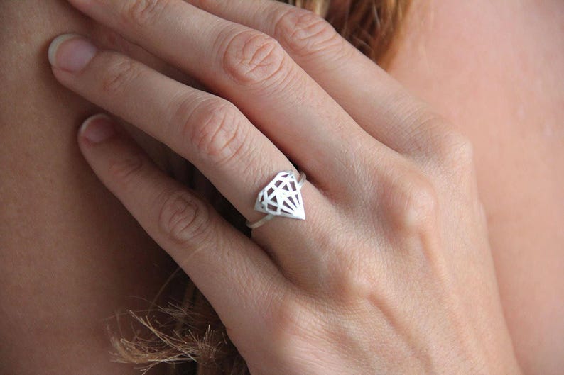 Diamond shaped ring, Solid gold ring, 18k white gold ring, Silver statement ring, 14k rose gold ring image 1