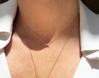 Mini diamond initial necklace 14k yellow rose white gold