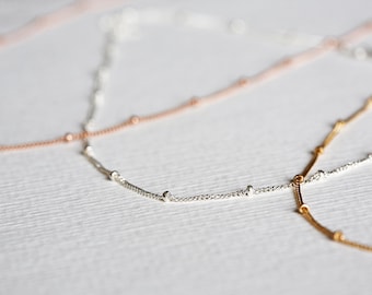 Satellite necklace for women, Dainty nugget necklace, Beaded chain necklace, Gold filled satellite jewelry