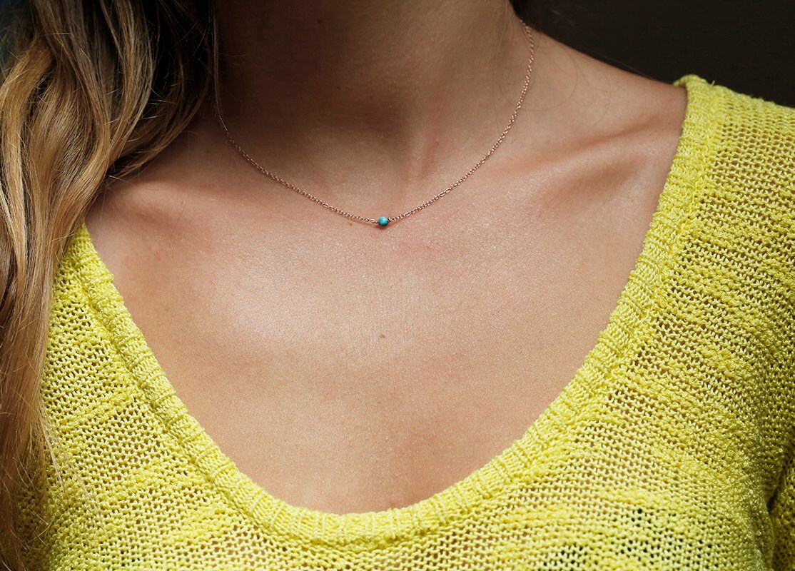 Dainty Turquoise Necklace Tiny Turquoise Necklace Small Etsy
