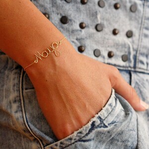Pulsera con nombre en alambre, Pulsera con letras personalizadas en oro, Pulsera personalizada, Delicada pulsera de oro rosa