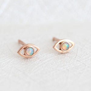 Delicate Gold Opal Stud Earrings, Round Opal Earrings, Baby Earrings, Little Opal Earrings
