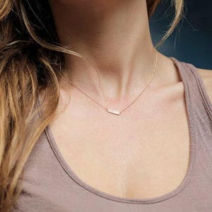 Small bar necklace, Tiny gold bar necklace, 14k solid gold bar necklace, Horizontal bar necklace